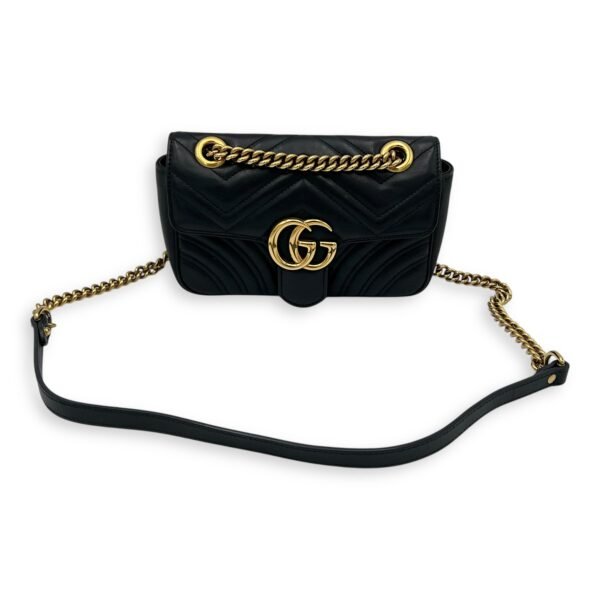 GG Marmont Mini Black Shoulder Bag in Calfskin, Gold hardware - Image 15
