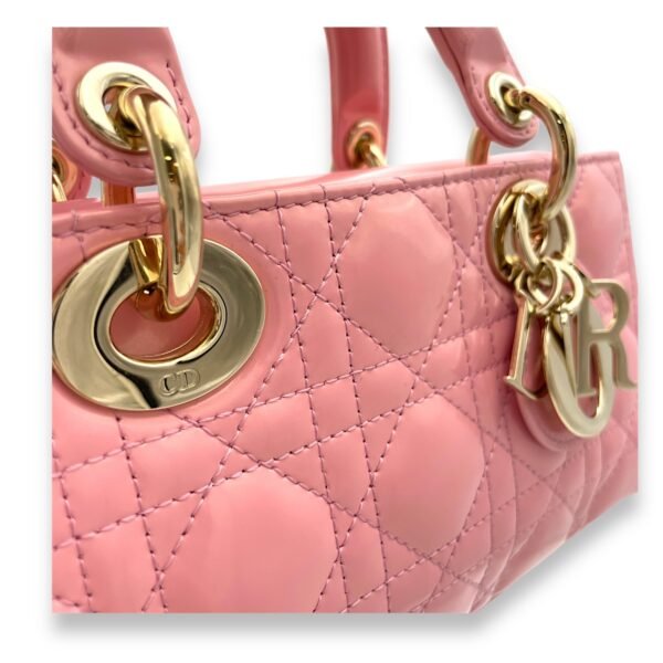 Lady D-Joy Small Pink Top Handle Bag in Patent Leather, Gold hardware - Image 6