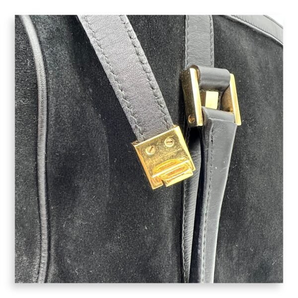 Boston Top Handle Bag Black in Suede Leather, Gold hardware - Image 12