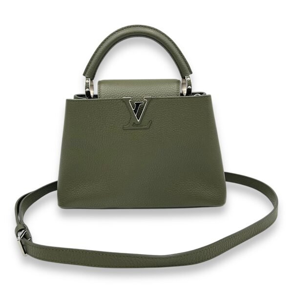 Capucines Top Handle Bag BB Green in Taurillon Leather, Silver hardware - Image 7