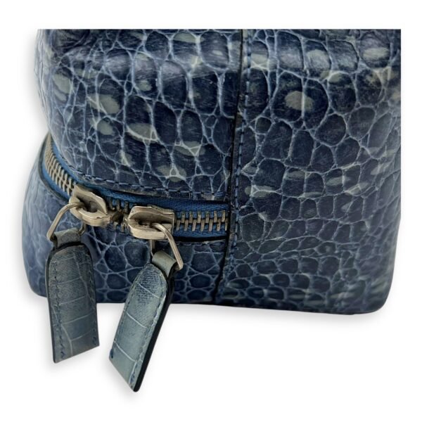 Gancini Top Handle Bag Blue in Python Embossed Calfskin, Silver hardware - Image 16