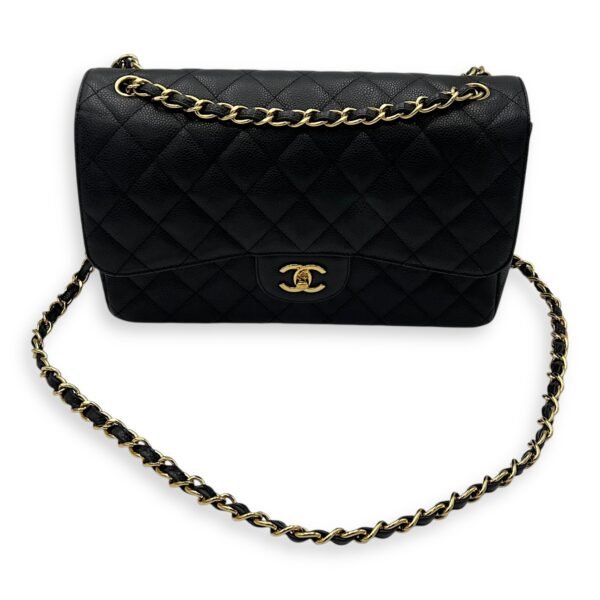 Classic Double Flap Jumbo Black Shoulder Bag in Caviar Leather, Gold hardware - Image 16