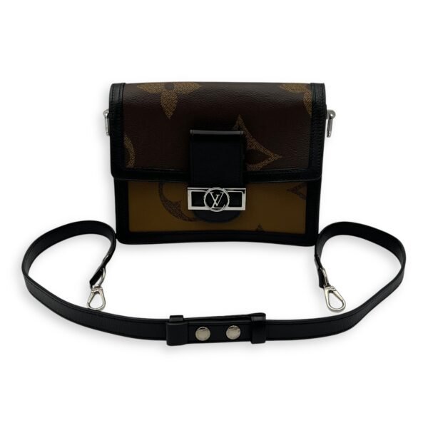 Dauphine Reverse Giant MM Brown Shoulder Bag in Coated Canvas, Silver hardware - Image 16