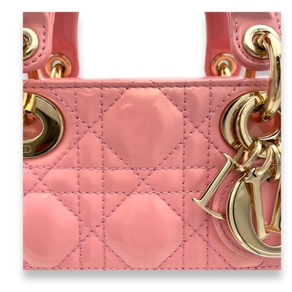 Lady D-Joy Small Pink Top Handle Bag in Patent Leather, Gold hardware - Image 7