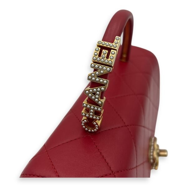 CC Pearl Top Handle Bag Red in Lambskin, Gold hardware - Image 8