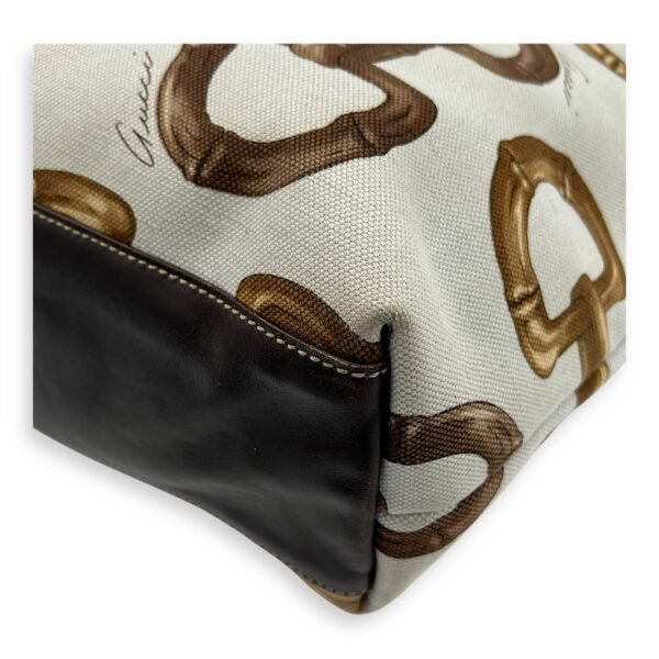 Horsebit Tote Bag White in Canvas, Gold hardware - Image 11