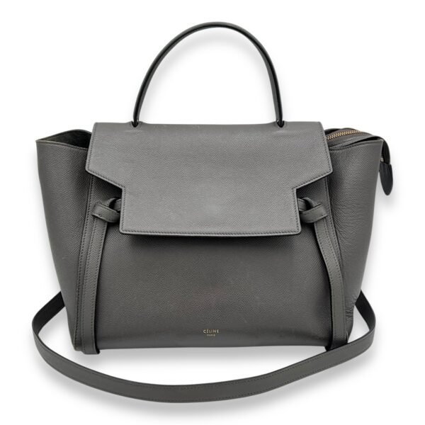 Belt Mini Grey Top Handle Bag in Calfskin, Gold hardware - Image 11