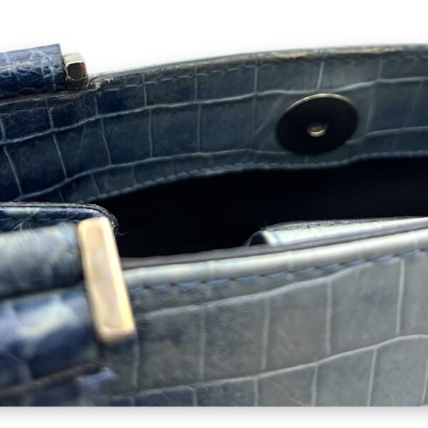 Gancini Top Handle Bag Blue in Python Embossed Calfskin, Silver hardware - Image 17