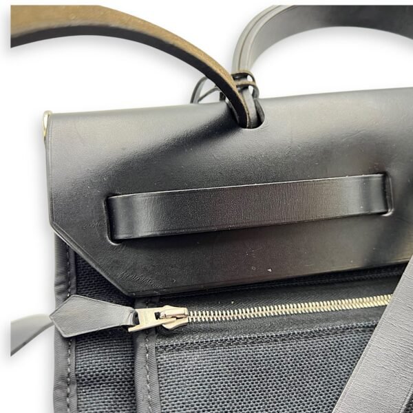 Herbag 31 Black Top Handle Bag in Canvas, Silver hardware - Image 17