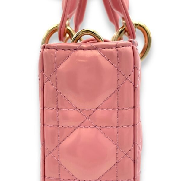 Lady D-Joy Small Pink Top Handle Bag in Patent Leather, Gold hardware - Image 8