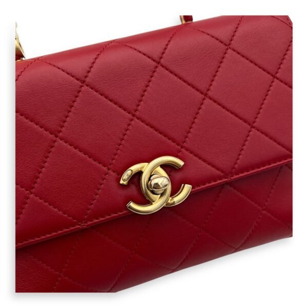 CC Pearl Top Handle Bag Red in Lambskin, Gold hardware - Image 7