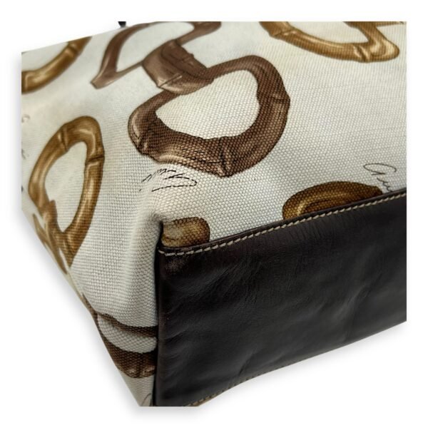 Horsebit Tote Bag White in Canvas, Gold hardware - Image 10