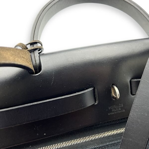Herbag 31 Black Top Handle Bag in Canvas, Silver hardware - Image 18