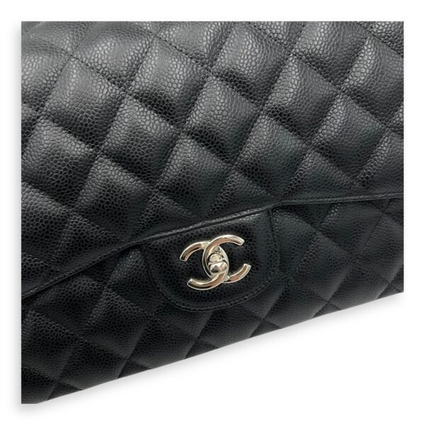 Classic Double Flap Jumbo Black Shoulder Bag in Caviar Leather, Silver hardware - Image 7