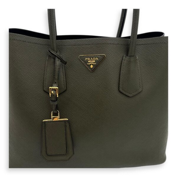 Double Top Handle Bag Green in Saffiano Leather, Gold hardware - Image 10