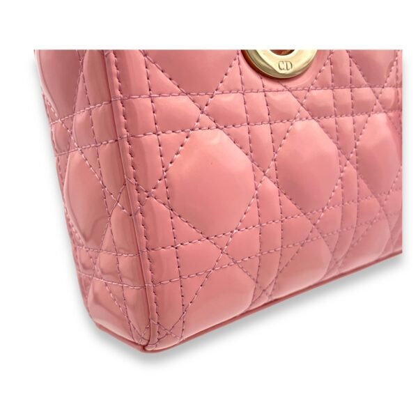 Lady D-Joy Small Pink Top Handle Bag in Patent Leather, Gold hardware - Image 10