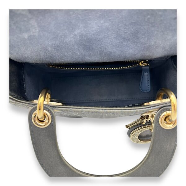 Lady Dior Top Handle Bag Mini Grey in Satin, Gold hardware - Image 6