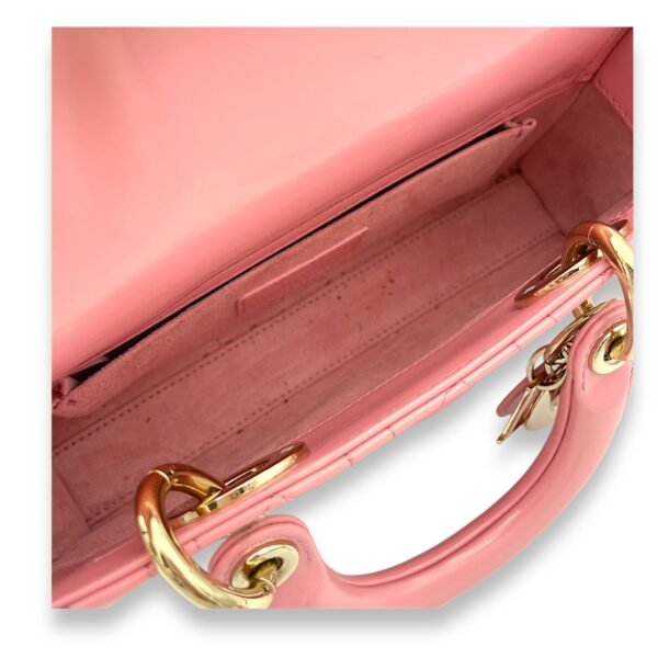 Lady D-Joy Small Pink Top Handle Bag in Patent Leather, Gold hardware - Image 11