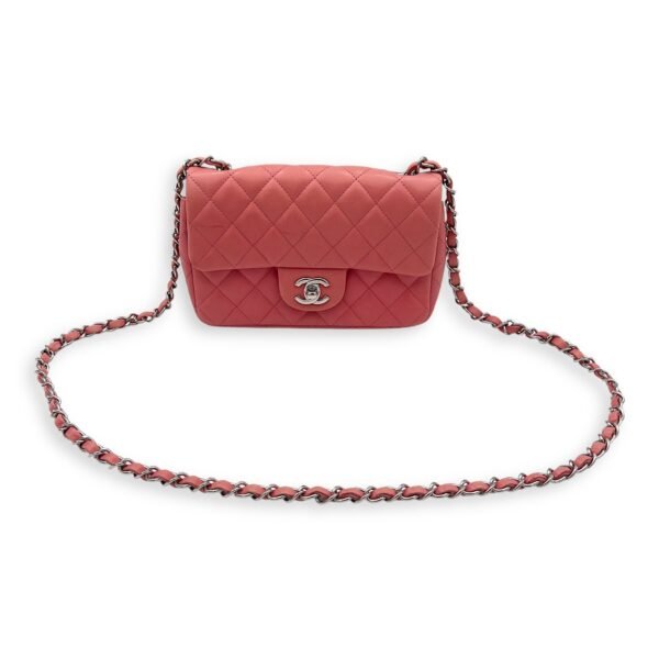 Classic Shoulder Bag Mini Rectangle Pink in Lambskin, Gold hardware - Image 14