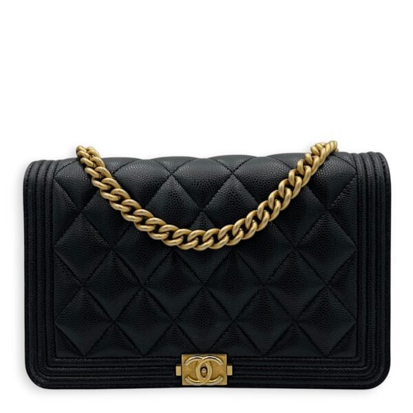 Boy Wallet On Chain Black in Caviar Leather, Gold hardware