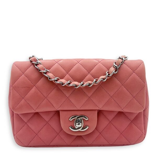 Classic Shoulder Bag Mini Rectangle Pink in Lambskin, Gold hardware
