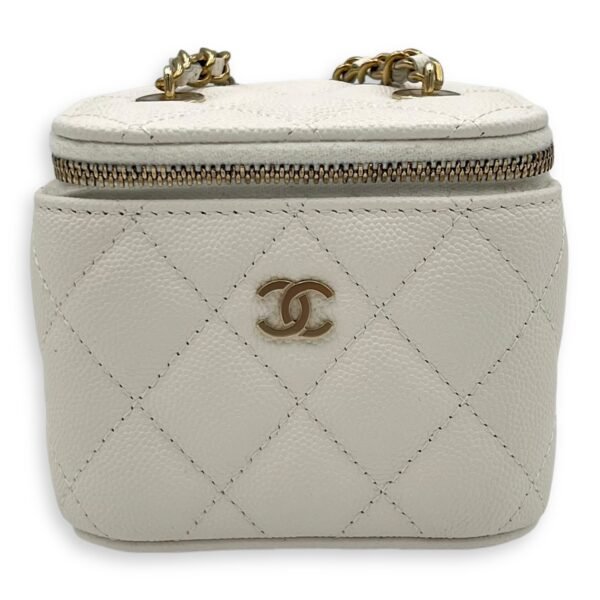 CC Vanity Bag White in Caviar Leather, Gold hardware