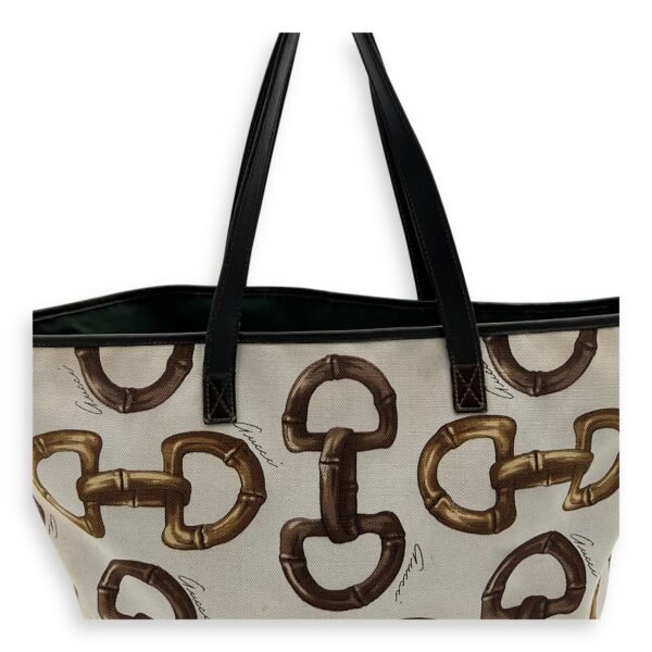 Horsebit Tote Bag White in Canvas, Gold hardware - Image 8