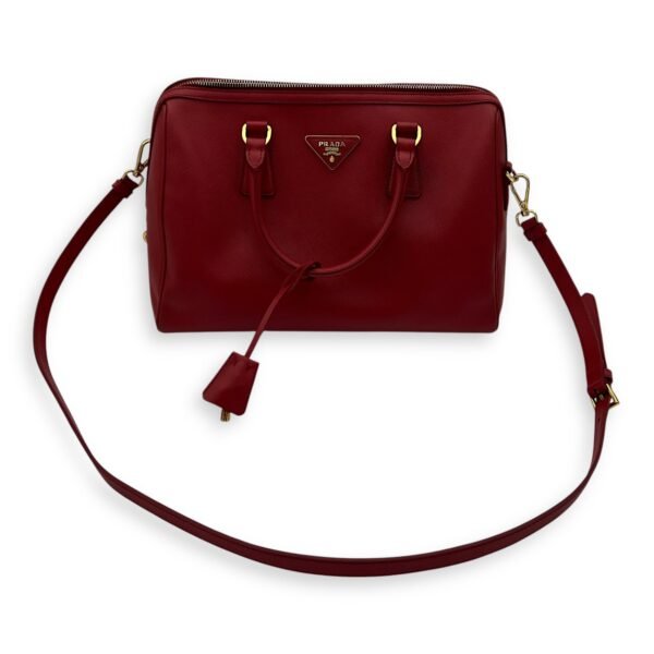 Logo Top Handle Bag Red in Saffiano Leather, Gold hardware - Image 22