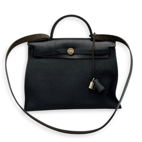 Herbag 31 Black Top Handle Bag in Canvas, Silver hardware - Image 22