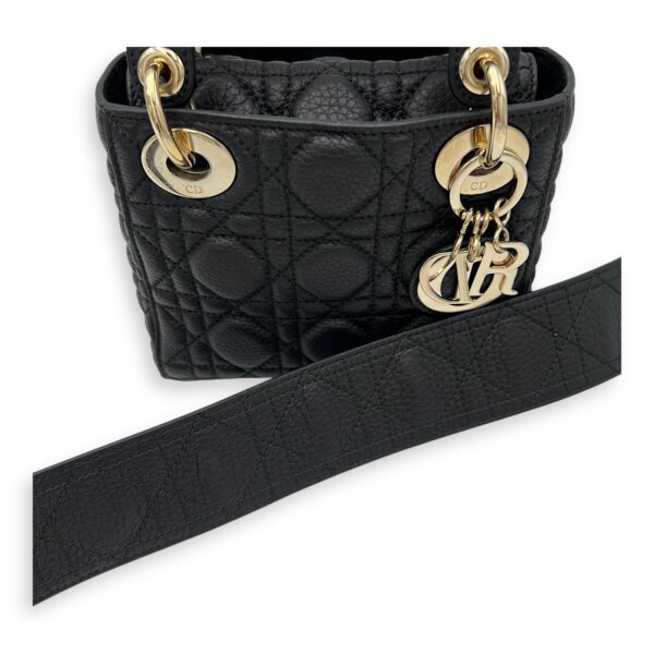 Lady Dior Top Handle Bag Mini Black in Calfskin, Light Gold hardware - Image 18