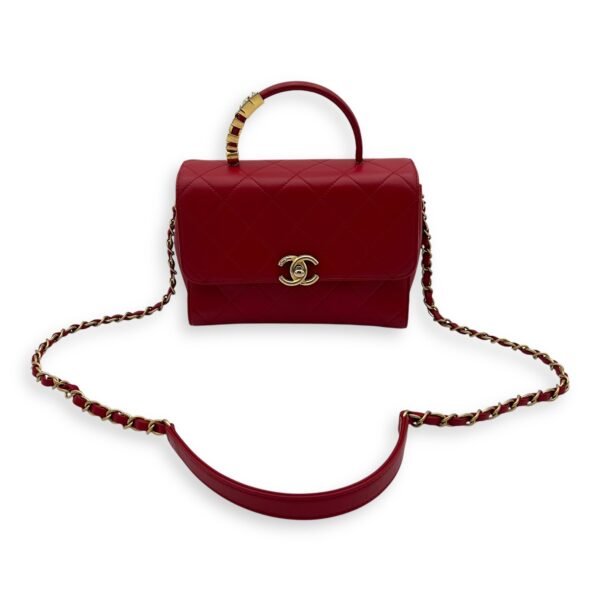 CC Pearl Top Handle Bag Red in Lambskin, Gold hardware - Image 11