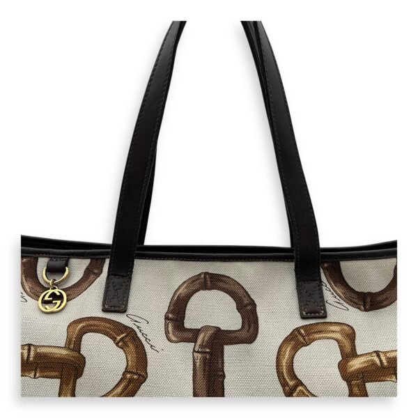 Horsebit Tote Bag White in Canvas, Gold hardware - Image 7