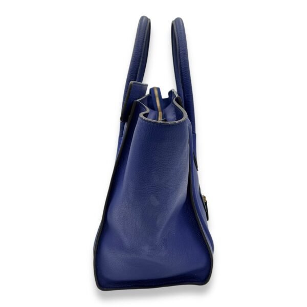 Luggage Top Handle Bag Mini Blue in Calfskin, Gold hardware - Image 3