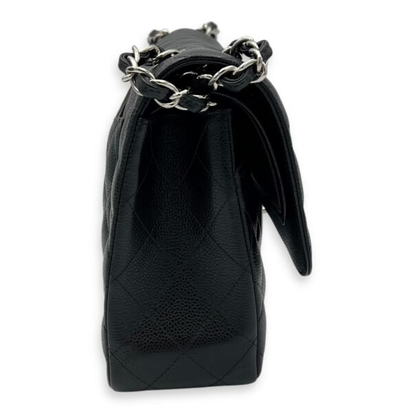 Classic Double Flap Jumbo Black Shoulder Bag in Caviar Leather, Silver hardware - Image 4