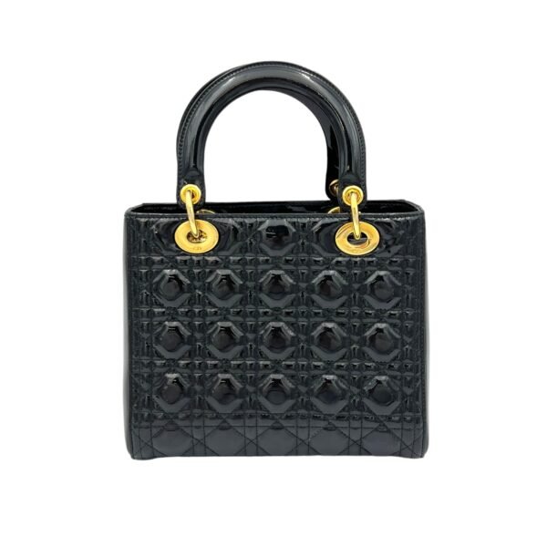 Lady Dior Medium Black Top Handle Bag in Patent Leather, Gold hardware - Image 2