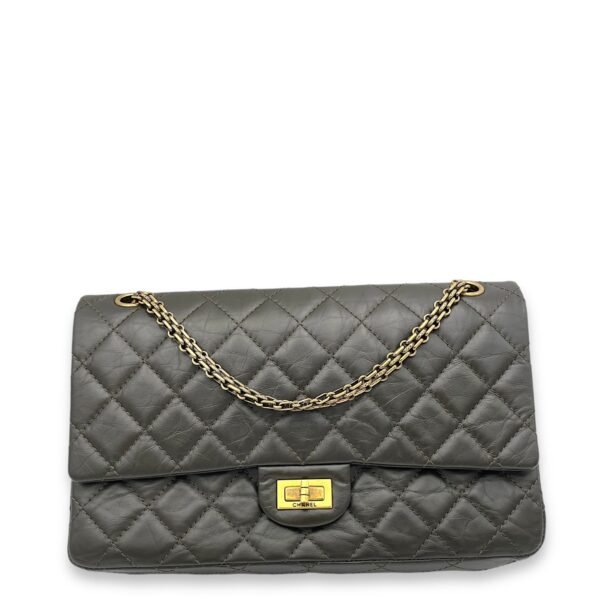 2.55 Brown Shoulder Bag in Calfskin, Gold hardware