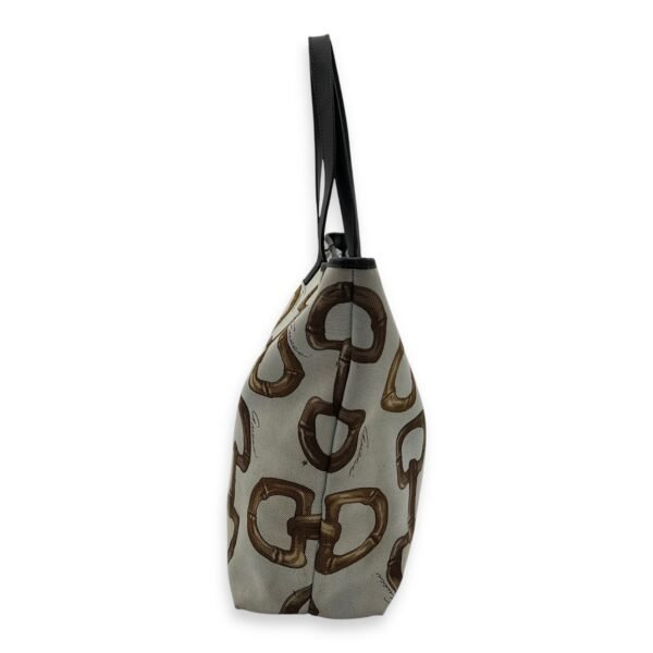 Horsebit Tote Bag White in Canvas, Gold hardware - Image 3