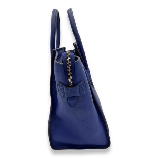 Luggage Top Handle Bag Mini Blue in Calfskin, Gold hardware - Image 4