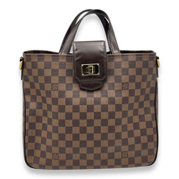 Logo Top Handle Bag Brown in Coated Canvas, Gold hardware