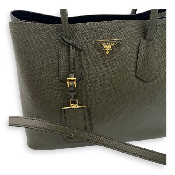 Double Top Handle Bag Green in Saffiano Leather, Gold hardware - Image 8
