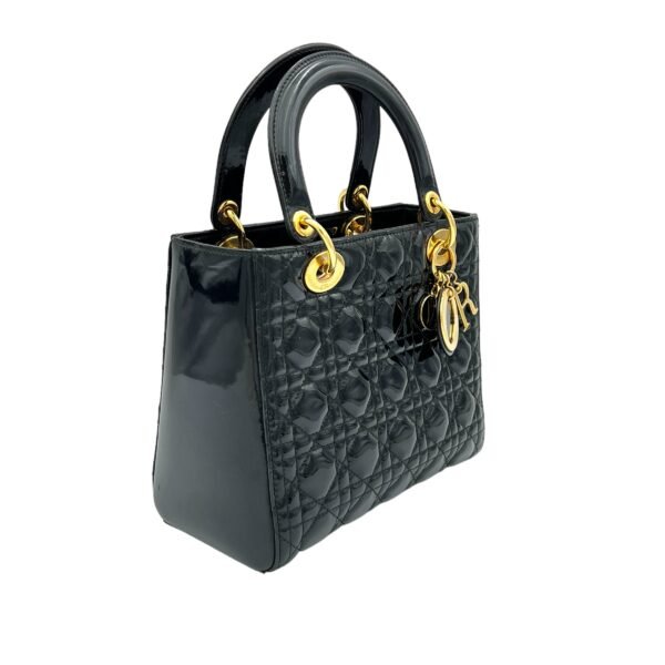 Lady Dior Medium Black Top Handle Bag in Patent Leather, Gold hardware - Image 3