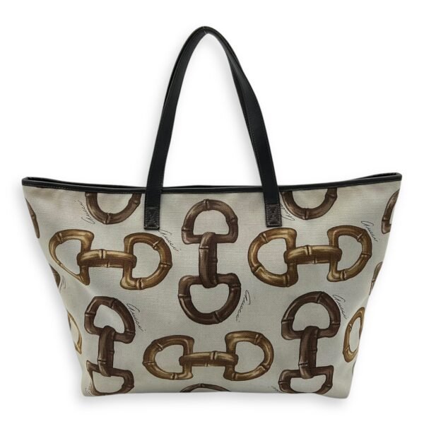 Horsebit Tote Bag White in Canvas, Gold hardware - Image 2
