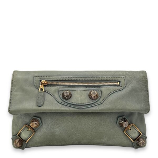 Giant City Clutch Blue in Distressed Leather, Gold hardware