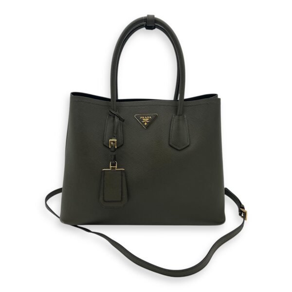 Double Top Handle Bag Green in Saffiano Leather, Gold hardware - Image 15