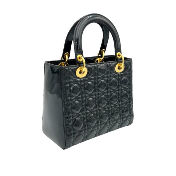 Lady Dior Medium Black Top Handle Bag in Patent Leather, Gold hardware - Image 4