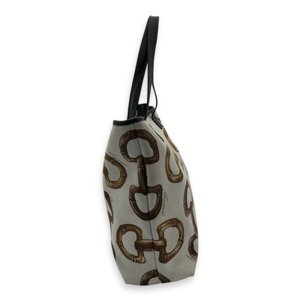 Horsebit Tote Bag White in Canvas, Gold hardware - Image 4