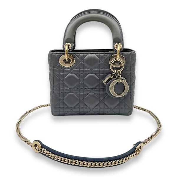 Lady Dior Top Handle Bag Mini Grey in Satin, Gold hardware - Image 12