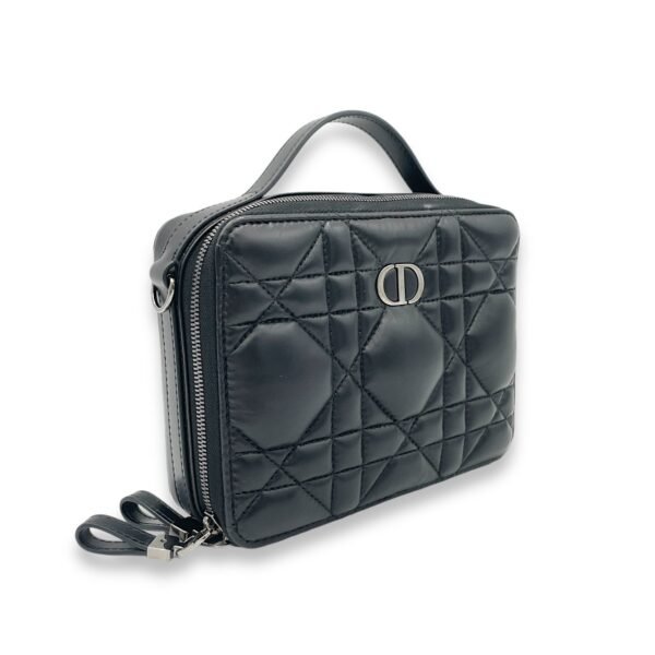 Caro Box  Crossbody Bag Black in Lambskin, Silver - Image 3