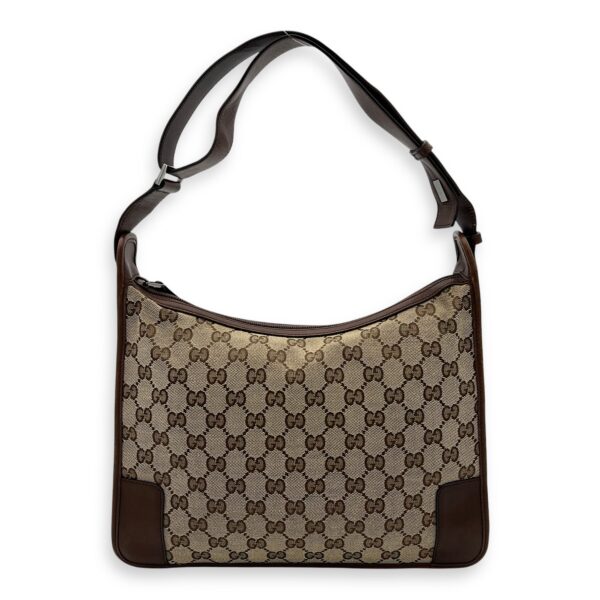 GG Shoulder Bag Brown in Canvas, Silver hardware