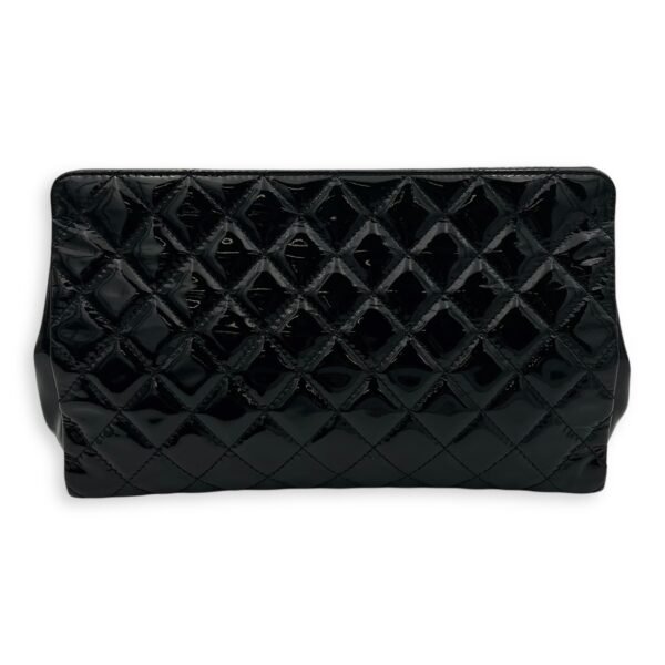 CC Quilted Black Clutch in Patent Leather, Silver hardware - Image 2